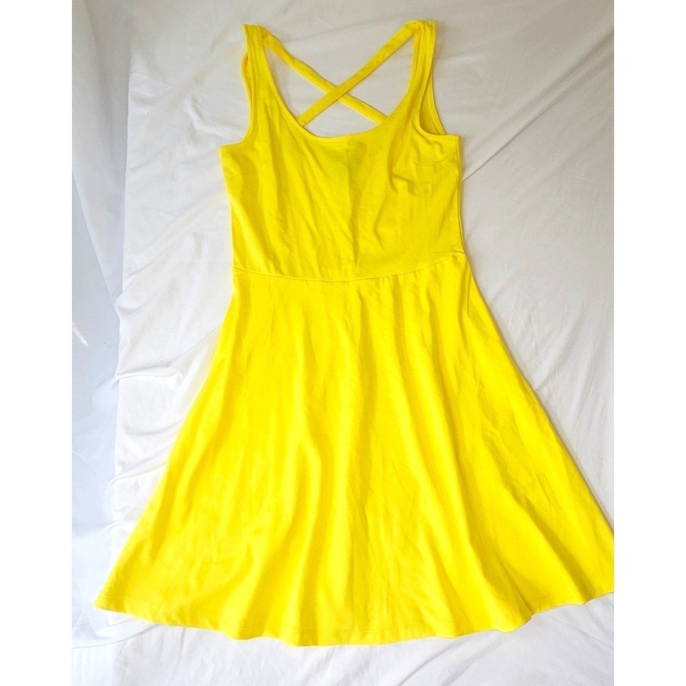 New HM Yellow Skater Dress Sleeveless Criss Cross Back Fit Flare Mini Size S